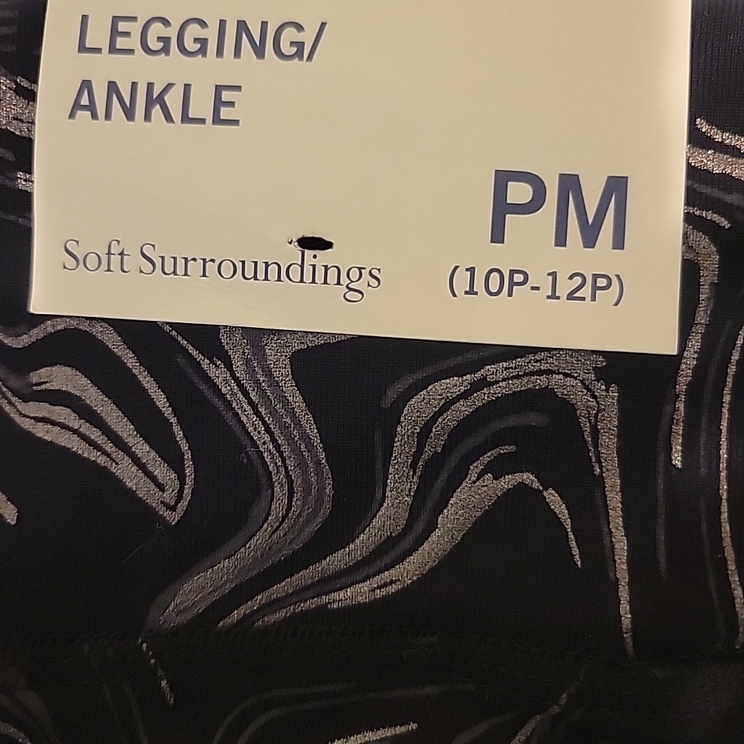 Soft Surroundings 10P-12P Leggings Black Metallic Swirl High Waist NEW
