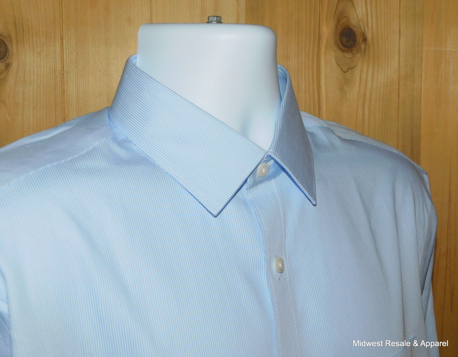 M&S Light Blue Regular Fit Long Sleeve Button Front Dress Shirt Mens Large Tall