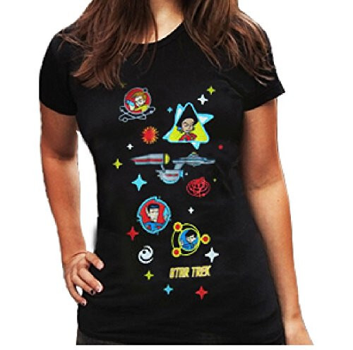 Star Trek Women’s T-shirt Black Large Cartoon Design Short Sleeve Tee