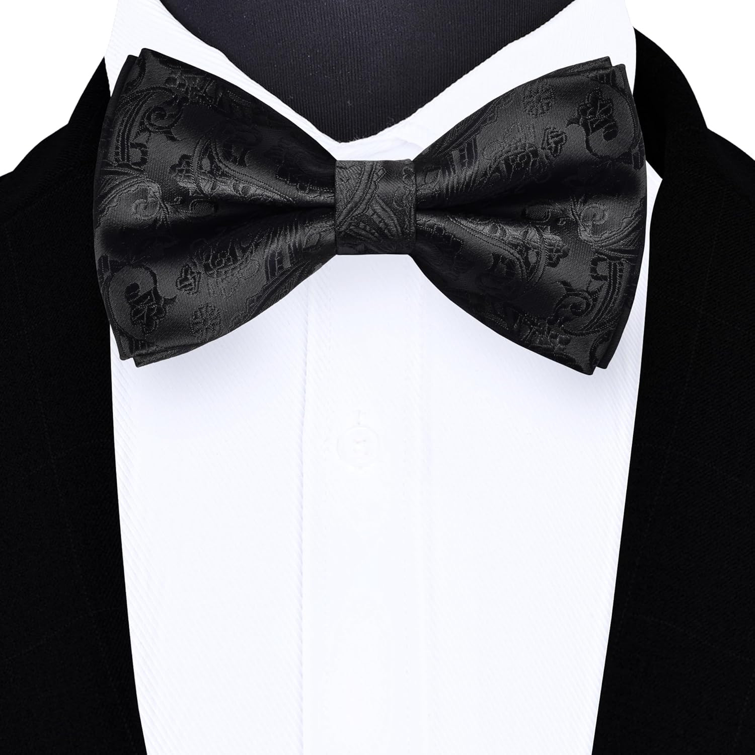 Mens Paisley Bow Tie Handkerchief Jacquard Woven Adjustable Pre-Tied Bowties Poc