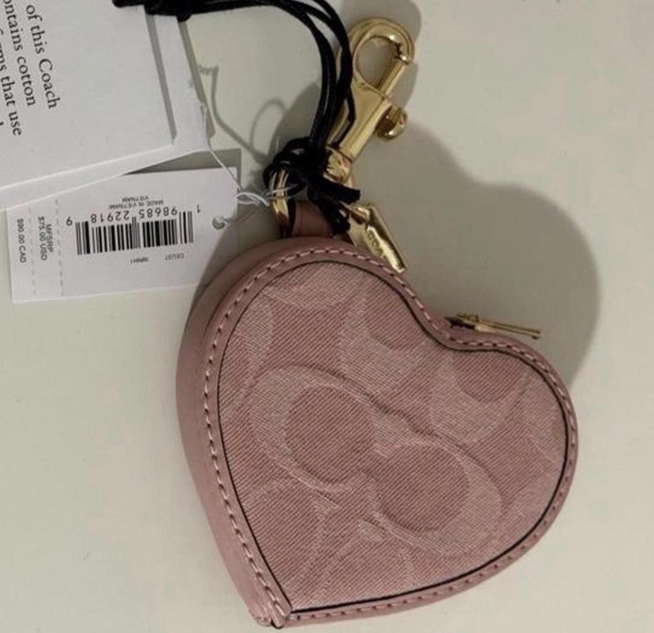 Coach Pink Denim Heart Bag Charm