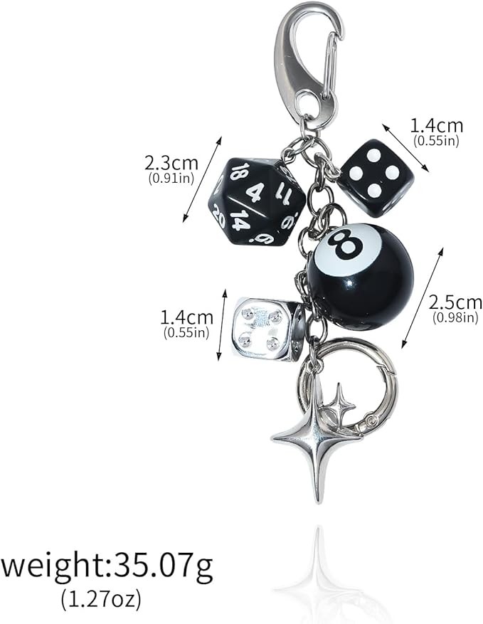 8 Ball Dice Charm Keychain Y2K Charm for Bag Purse Backpack Cute Black