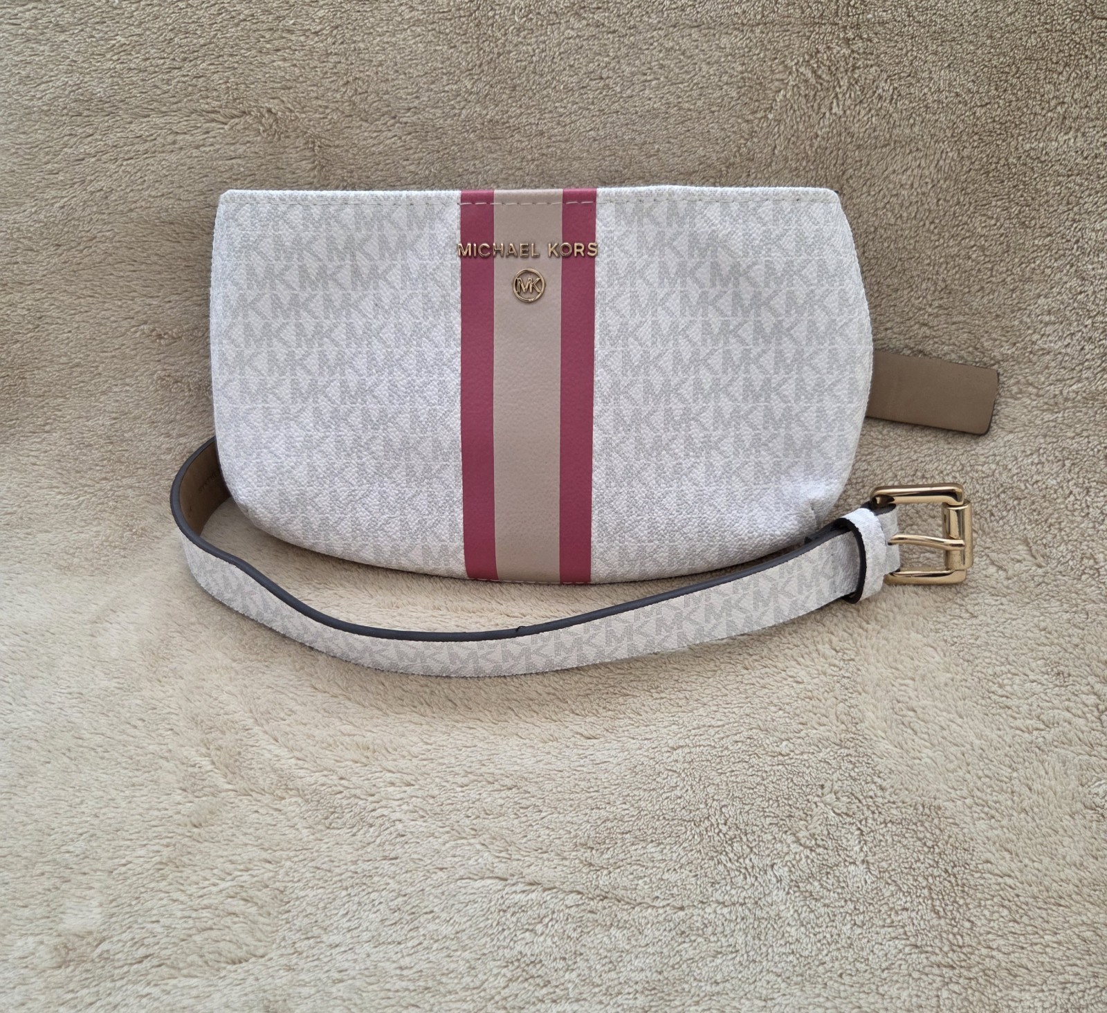Rare Michael Kors Waist Bag Fanny Pack Leather White Brown Size Small