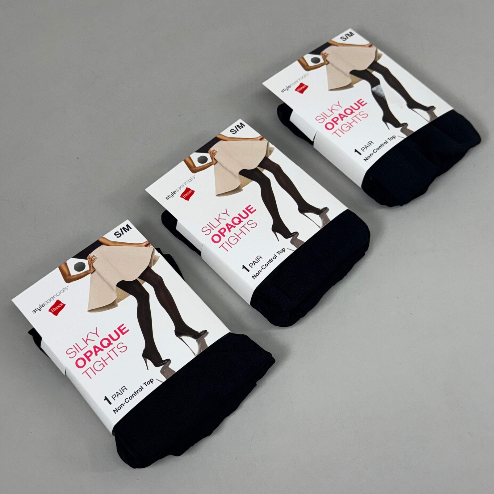 HANES (3 PACK) Style Silky Opaque Tights Non-Control Top Women’s S/M Black 63885