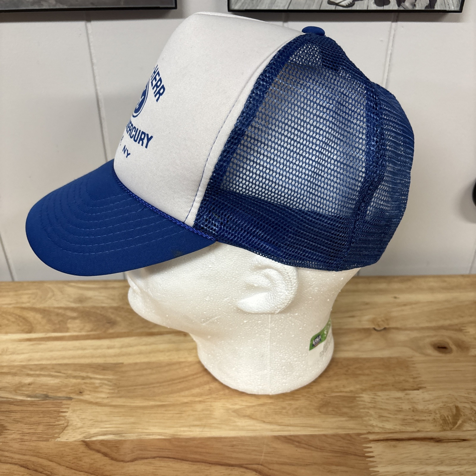Vintage Ford Lincoln Mercury Trucker Snapback Mesh Trucker Hat Cap Blue White NY