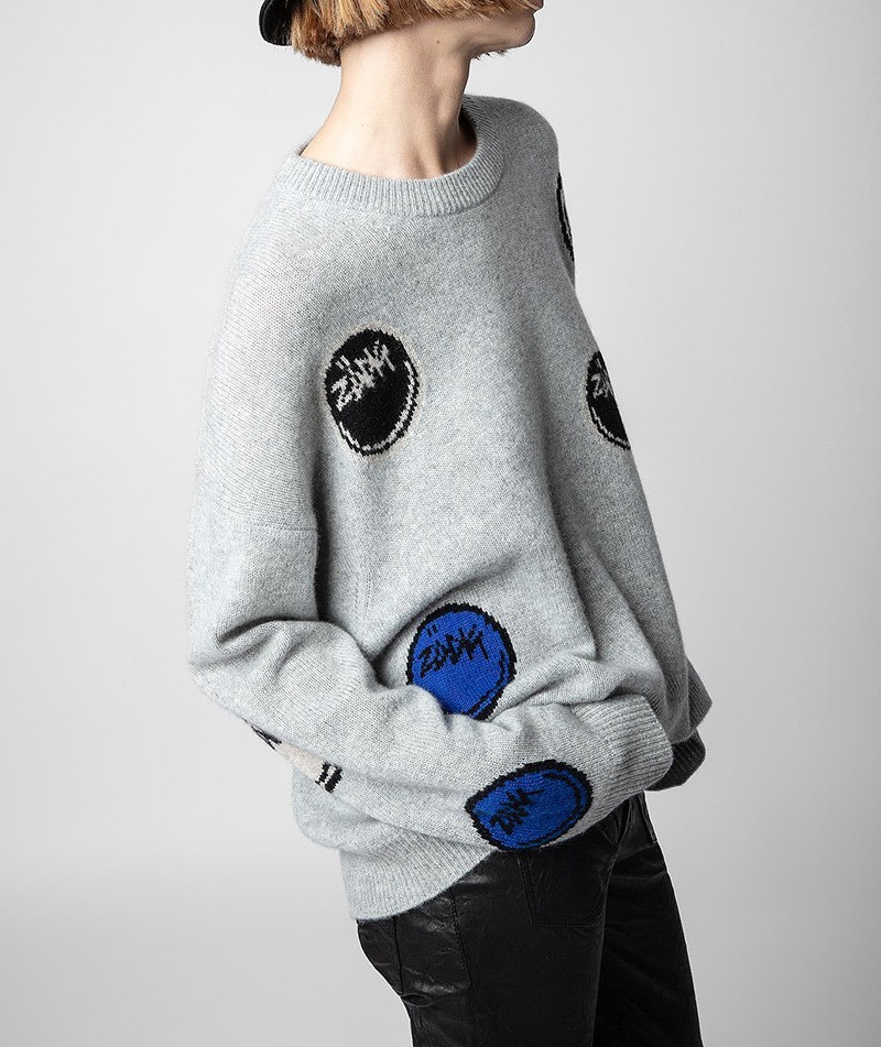 Women Zadig & Voltaire Smiling Face Cashmere Round neck Wool Knitted Sweater SML