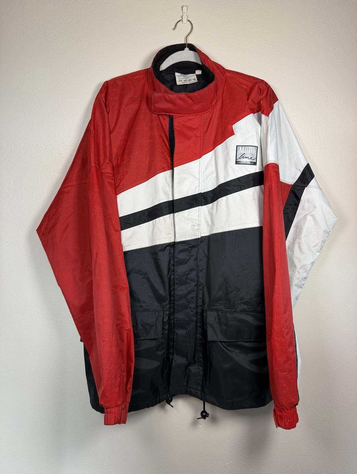 Vintage Moto Line DIFI Motorcycle Racing Jacket Red White Black Colorblock XL