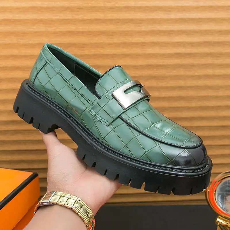 Men’s Slip On Alligator Pattern Platform Faux Leather Dress Shoes Thick Sole New