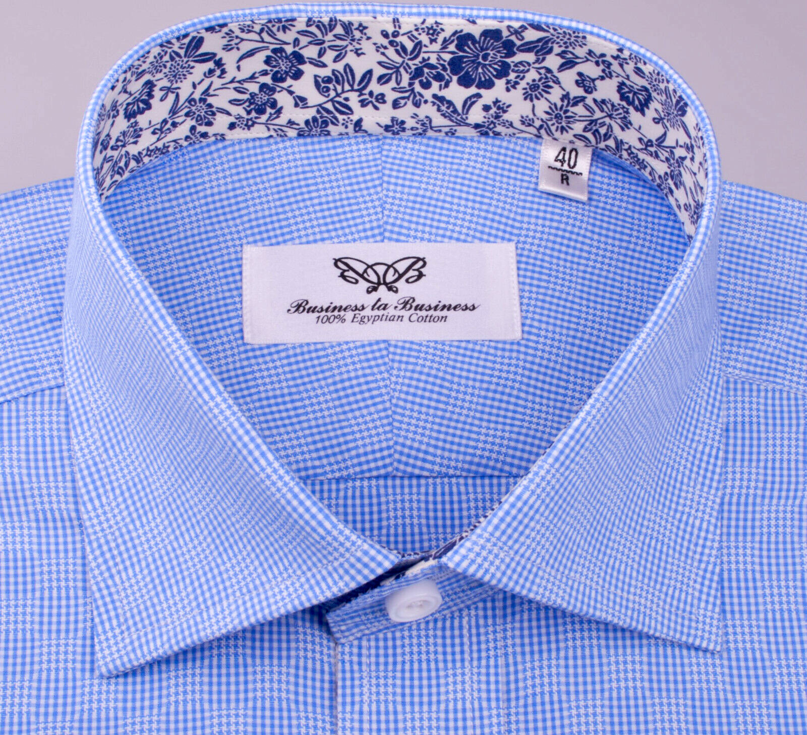 Blue Business Shirt Throwback Retro Boss Houndstooth Spot Tiny Gingham Checkered