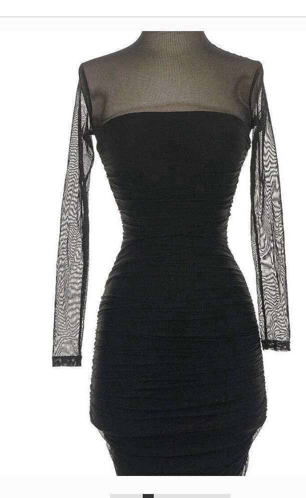 Nookie Poison Black Mesh Mock Neck Ruched Sheer Stretch Mini Dress Size M
