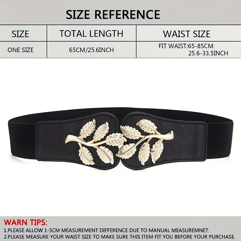 Gold Leaf Elastic Waist Belt for Women Wide Fashion Buckle Dress Skirt Us