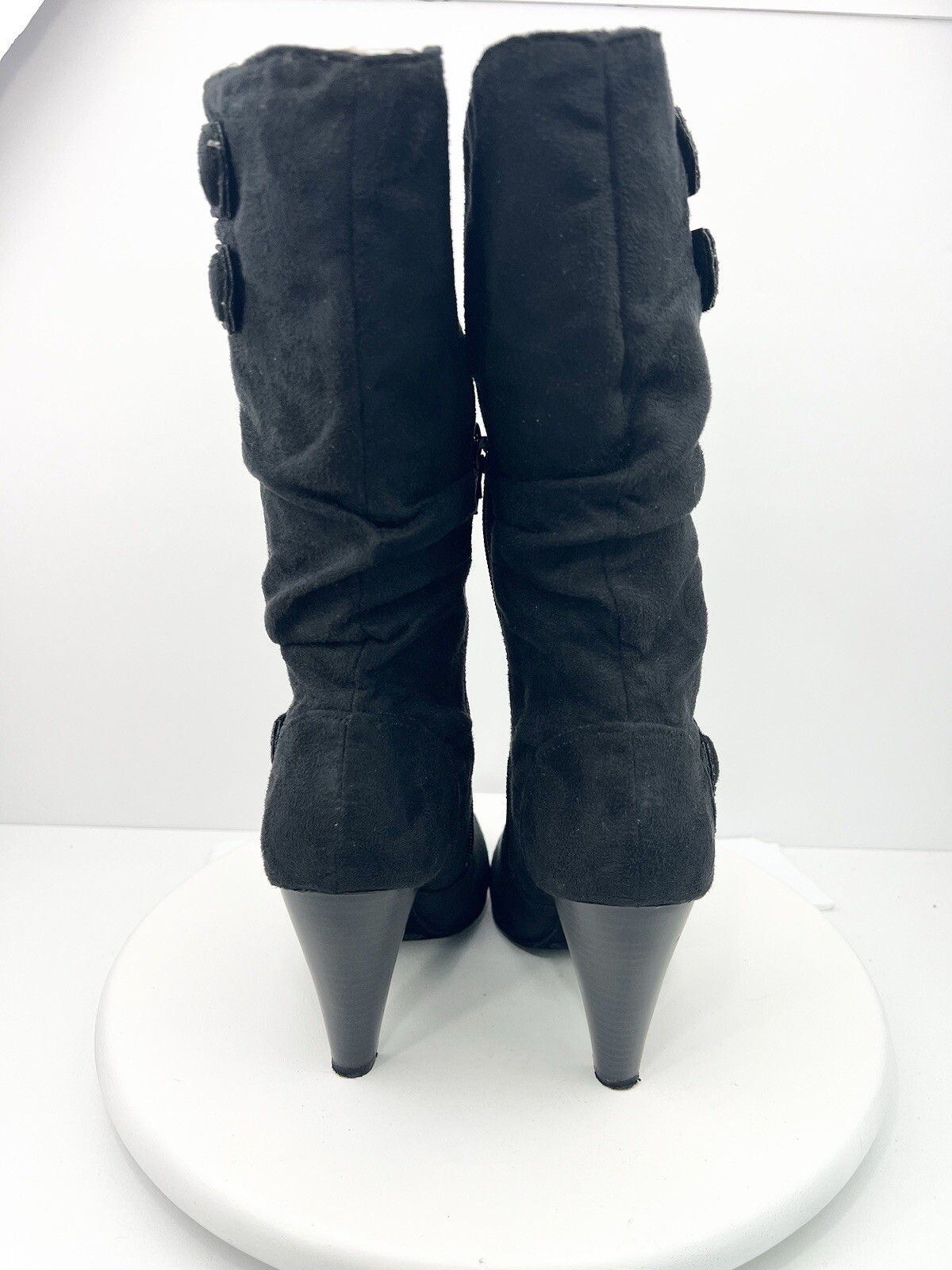 Bay Studio Natalie Black Faux Suede Button Detail Mid-Calf Boots Women’s Size 8M