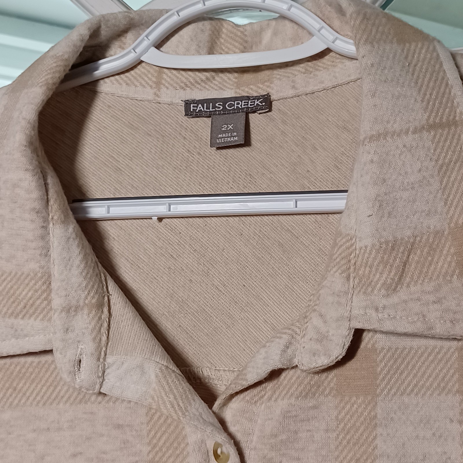 Soft Beige White Plaid Flannel L/S Knit Button-D Shirt Womens 2XL Light Academia