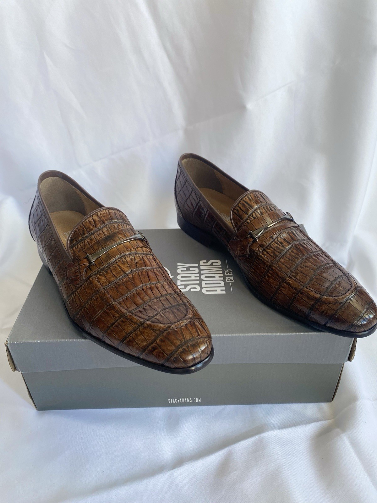 Stacy Adams Ferdinand Mens 11 M Cognac Brown Croc Leather Slip On 25455 NIB