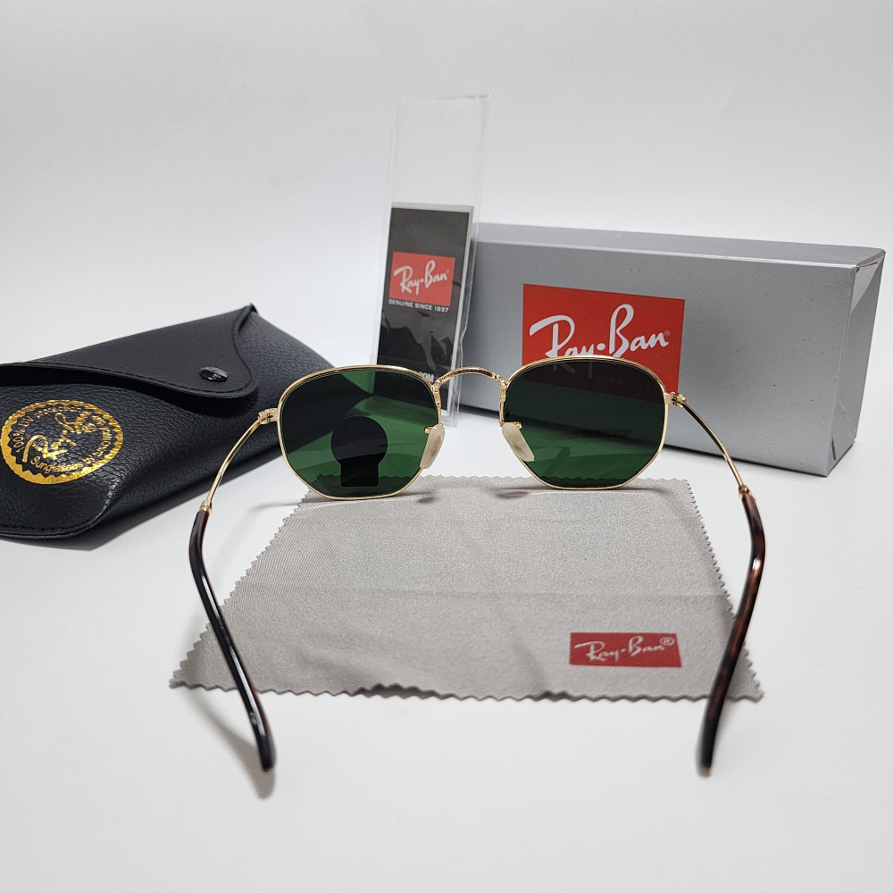 Ray-Ban RB3548N Hexagonal Sunglasses Gold Frame Glass Green Lens 51-21 mm