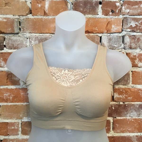 Rhonda Shear Bra Nude XL Lace Inset Ahh Bra Removable Pads New