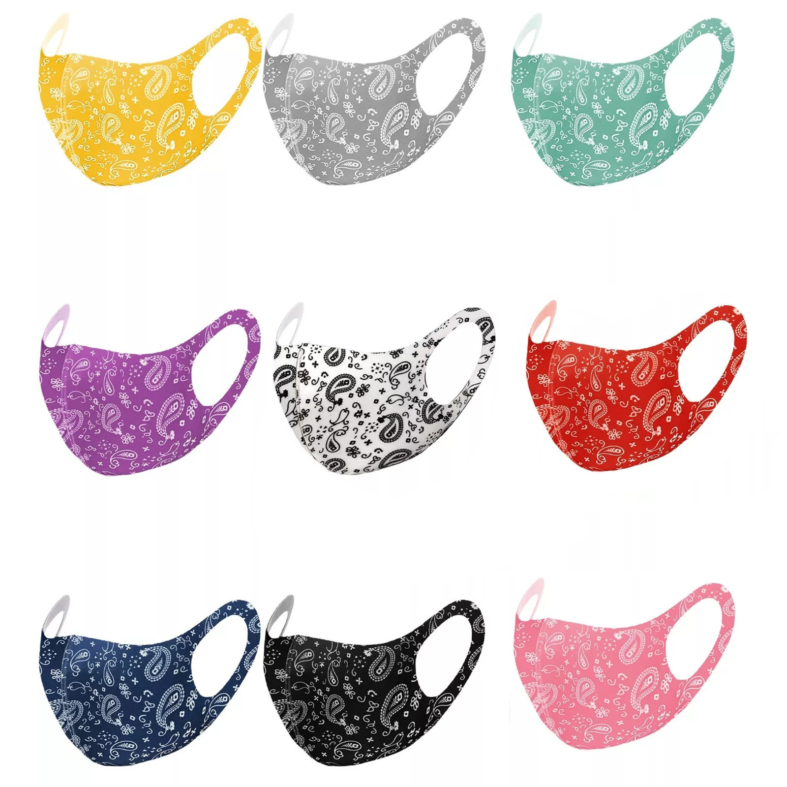 Unisex Reusable Washable Breathable Fashion Paisley 10 PACK Face Masks 10 Colors