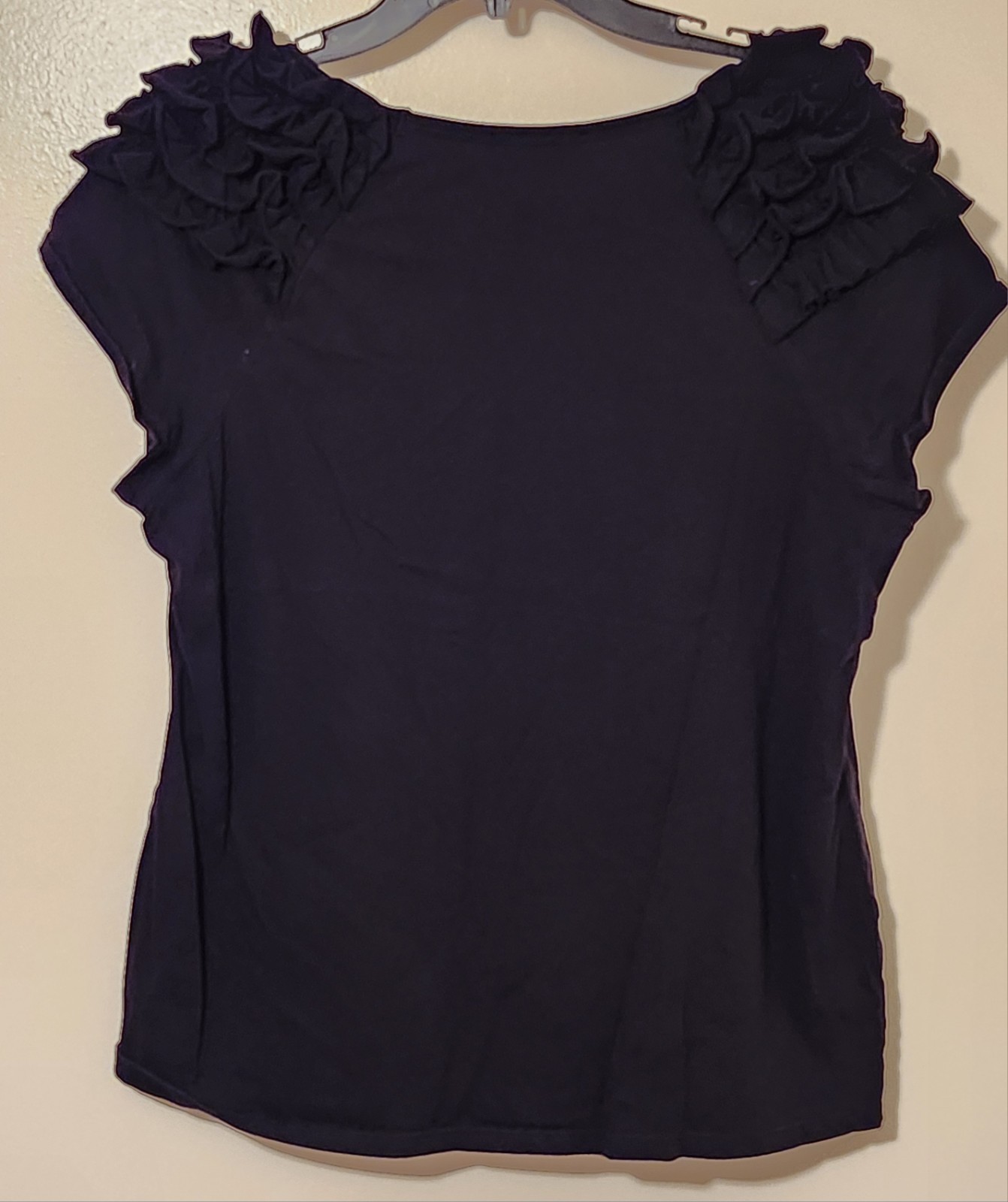 Designers Originals Black Blouse Sz L Ruffles On Short Sleeves Dress Shirt Casua