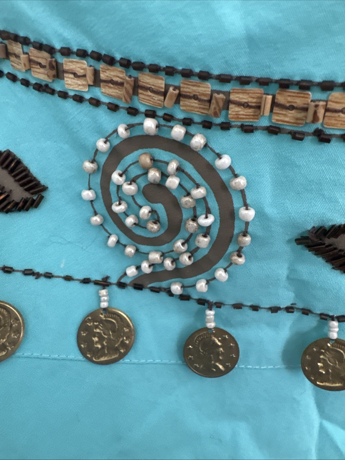 Turquoise Basil &Maude Skirt Beaded Embroidery With Hanging Coin Embellishing