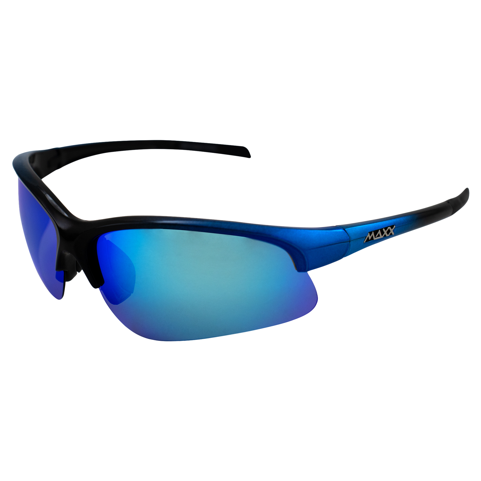 Maxx Domain Sport Golf Sunglasses Black and Blue with Polarized Blue Mirror Lens