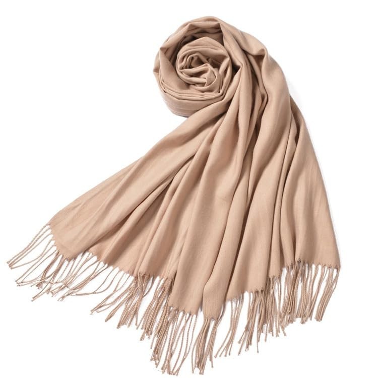INOGIH Unisex Winter Soft Warm Cashmere Scarf Solid Color Shawls One Size Beige