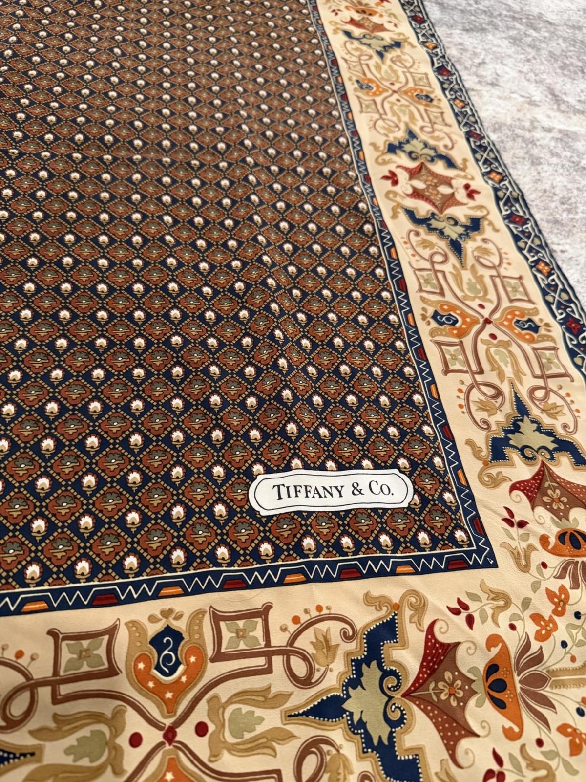 Tiffany & Co. Printed Silk Scarf Shawl Wrap Banana 34” x 34”