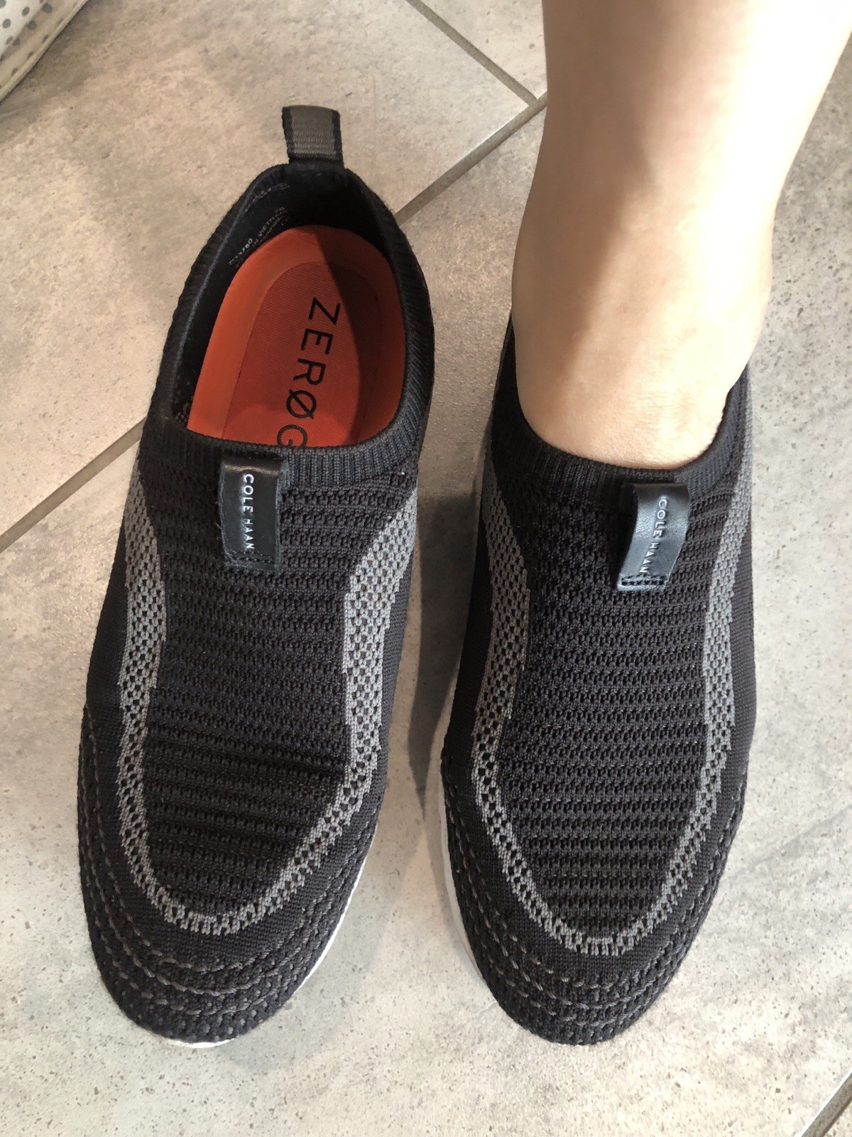 Cole Haan Slip-On Knit Sneakers – Black with Gray and Orange