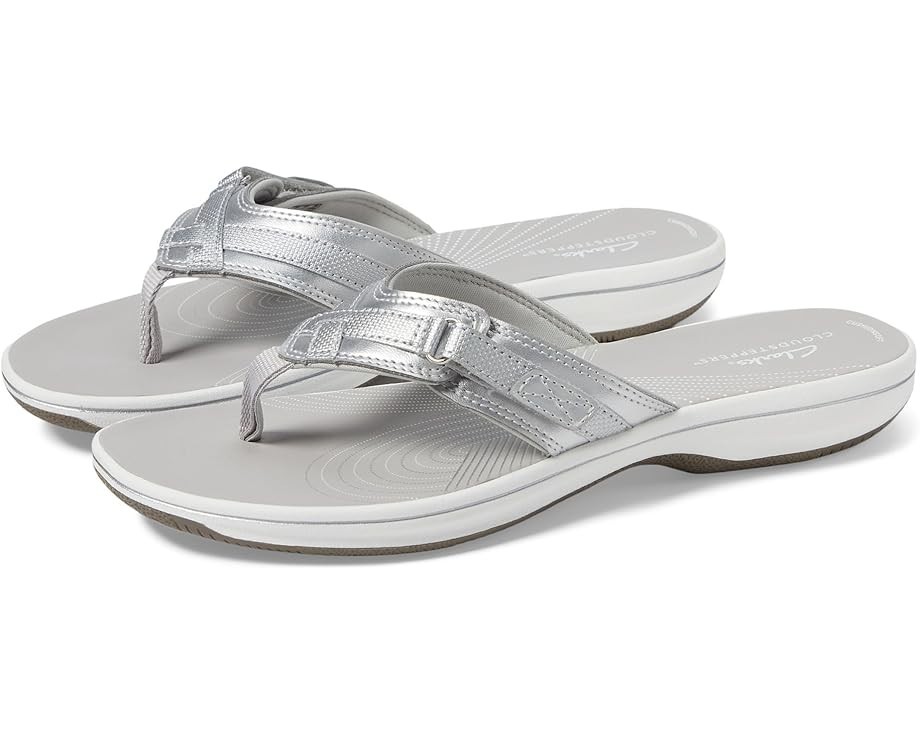 Clarks Breeze Sea Silver Synthetic Women’s Flip Flop Summer sandals SZ 10 NEW !