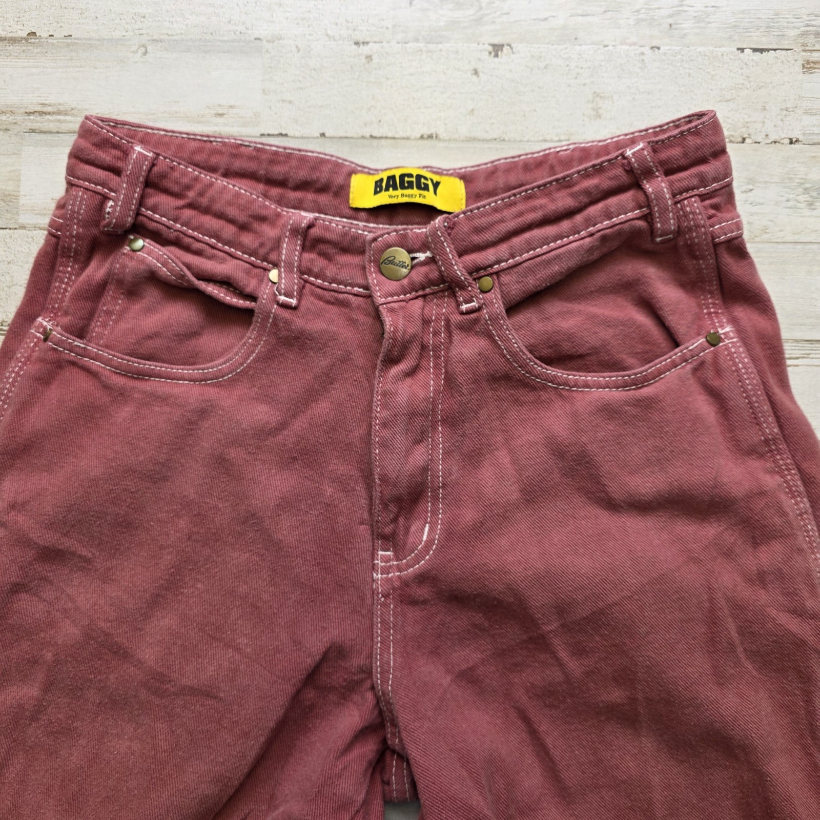 Butter Goods Jeans Sz 28×28 Embroidered Baggy Skater Drawstring Wine Red – Skunk