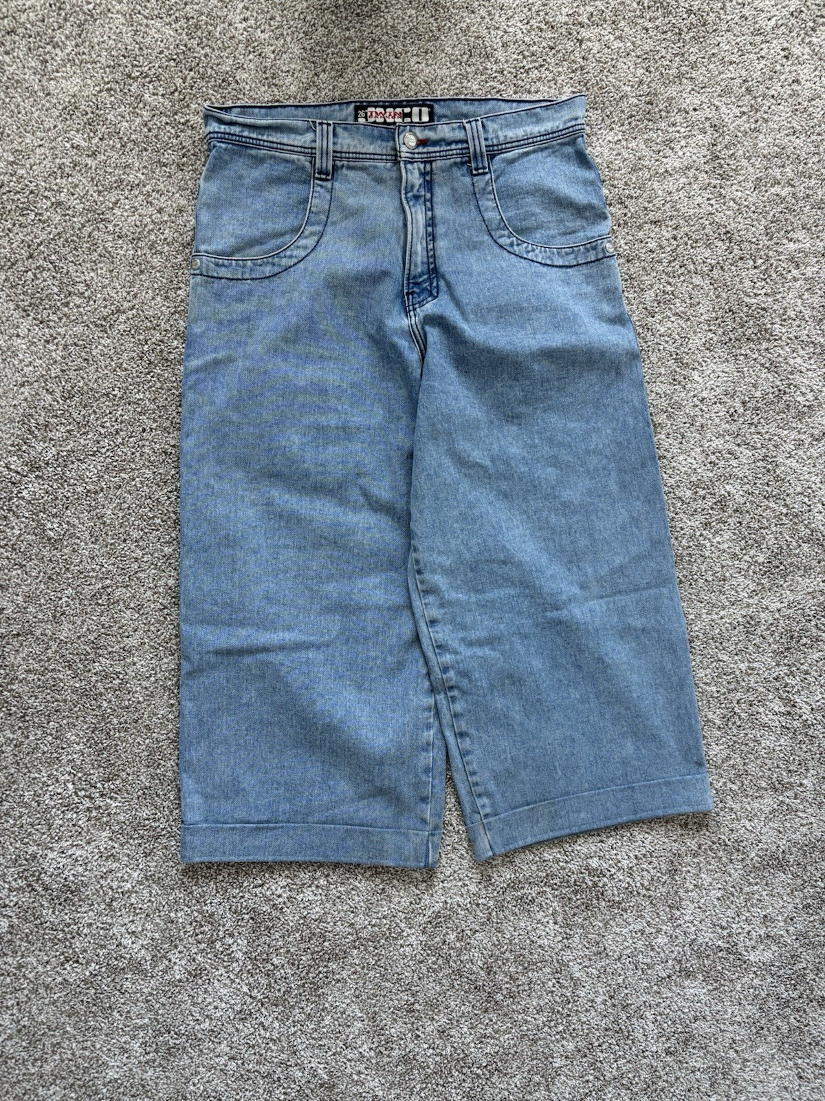JNCO Men’s Blue Wide-Leg Denim Jeans Relaxed Fit Mid Rise Logo 5-Pocket
