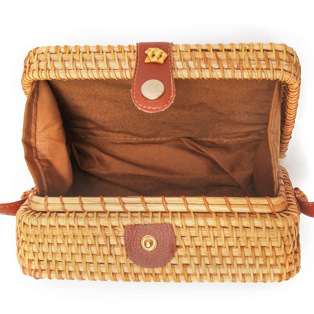 CrazyPiercing Wicker Square Crossbody 7.5inch x 4.8inch x 3inch, Square-1