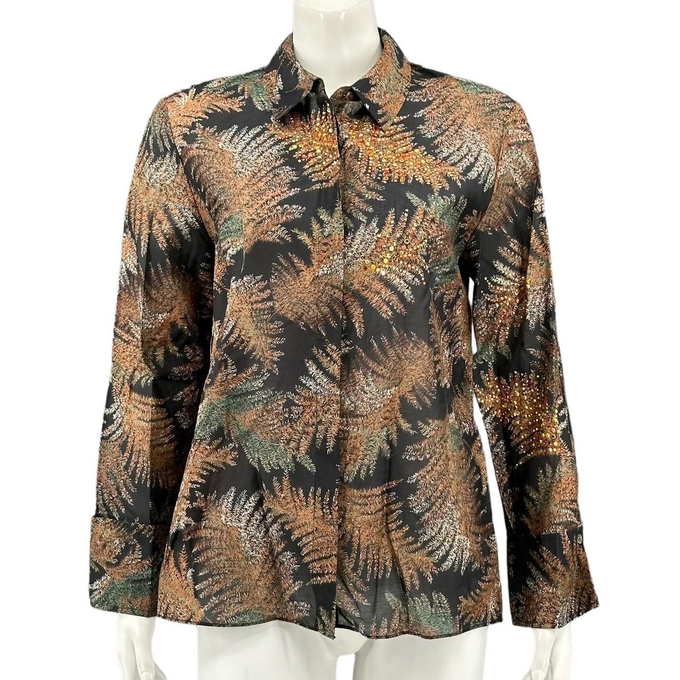Kobi Halperin Top Womens Small Brown Black Nina Embellished Cotton Silk Artsy