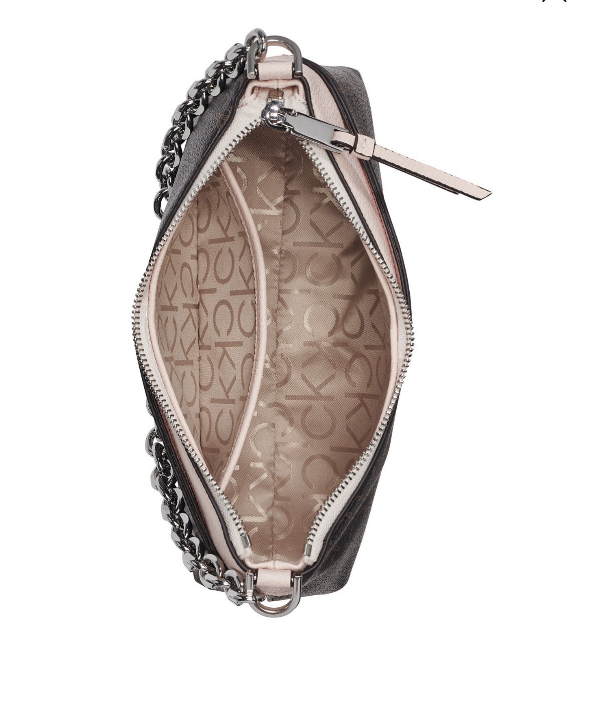 Calvin Klein Monogram Shoulder Bag Brown/Beige Zip Closure Chain Strap