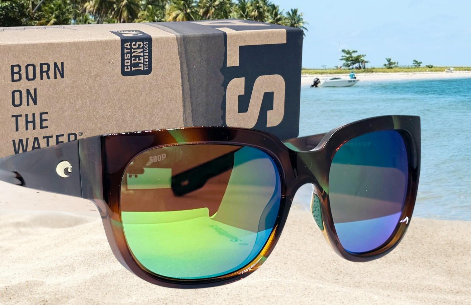 COSTA DEL MAR palm tortoise/green mirror WATERWOMAN polarized 580P sunglasses