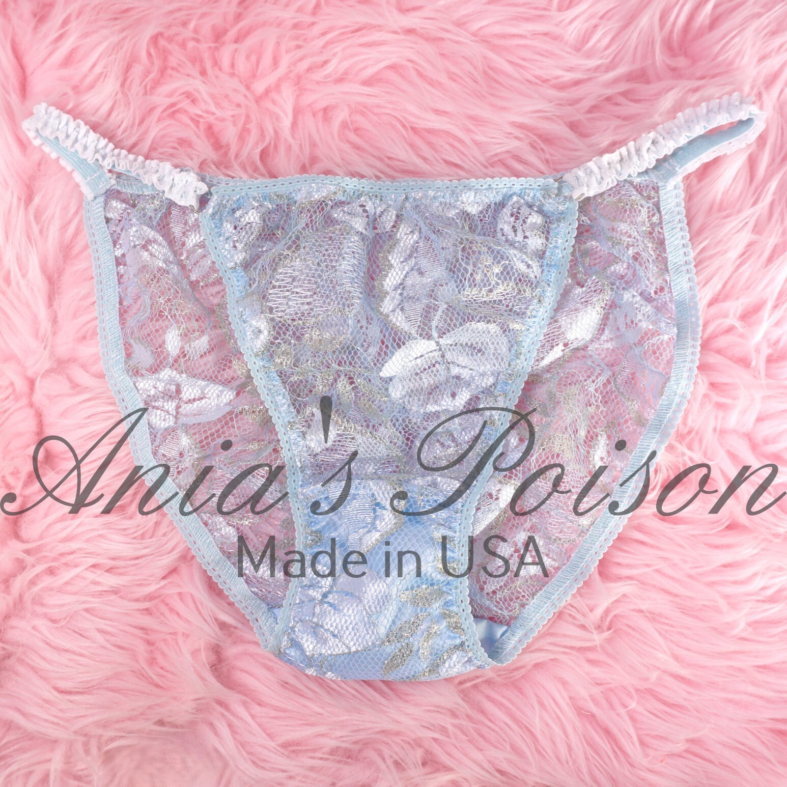 Christmas Lace Panties Sissy DUCHESS Cut Ice Blue ladies string bikini 6 7 8