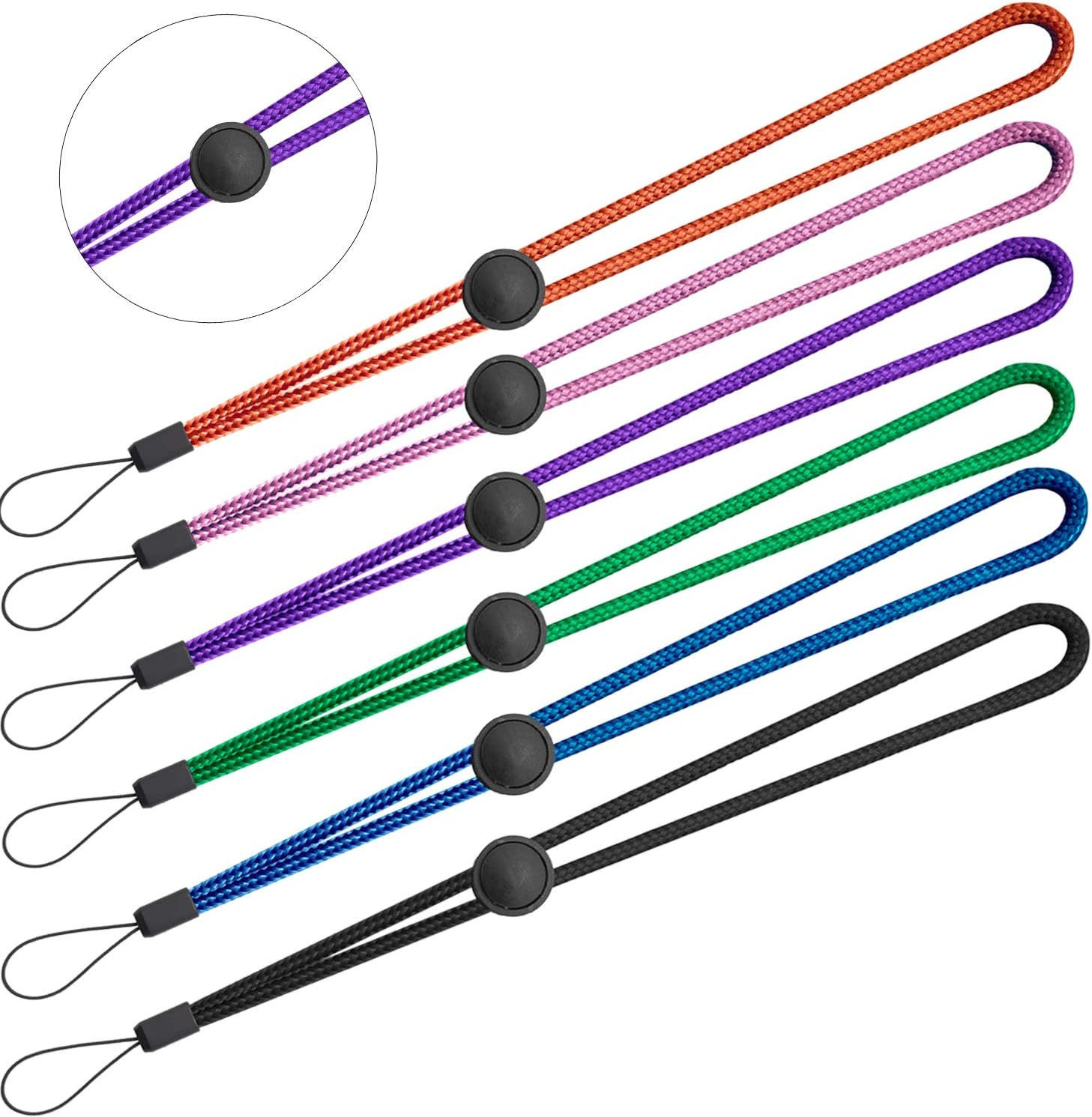 Adjustable 6-Pack Nylon Wrist Lanyards in 6 Colors for Keys, ID, and Accessories