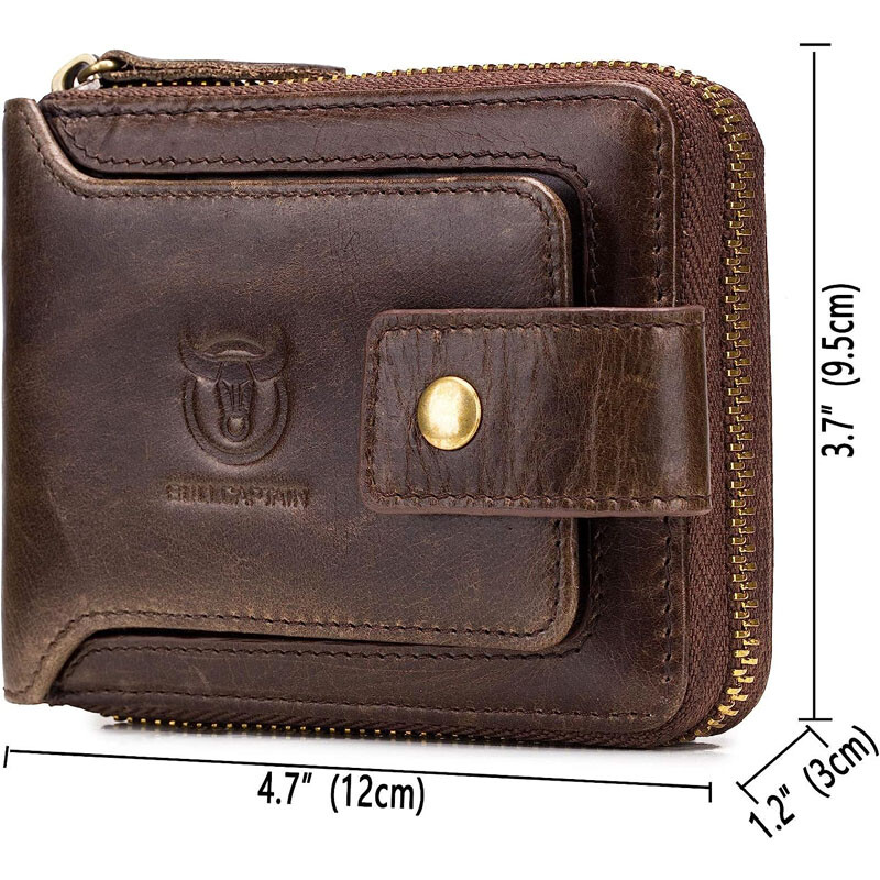 Mens Genuine Leather Zipper Wallet RFID Blocking Bifold Zip Around Card Holder