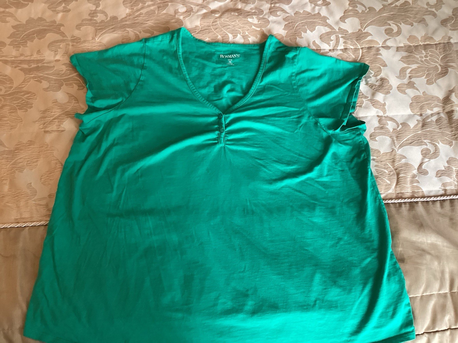 Romans Womens Green Pull Over Shirt Top Short Sleeve 2X 100% Cotton