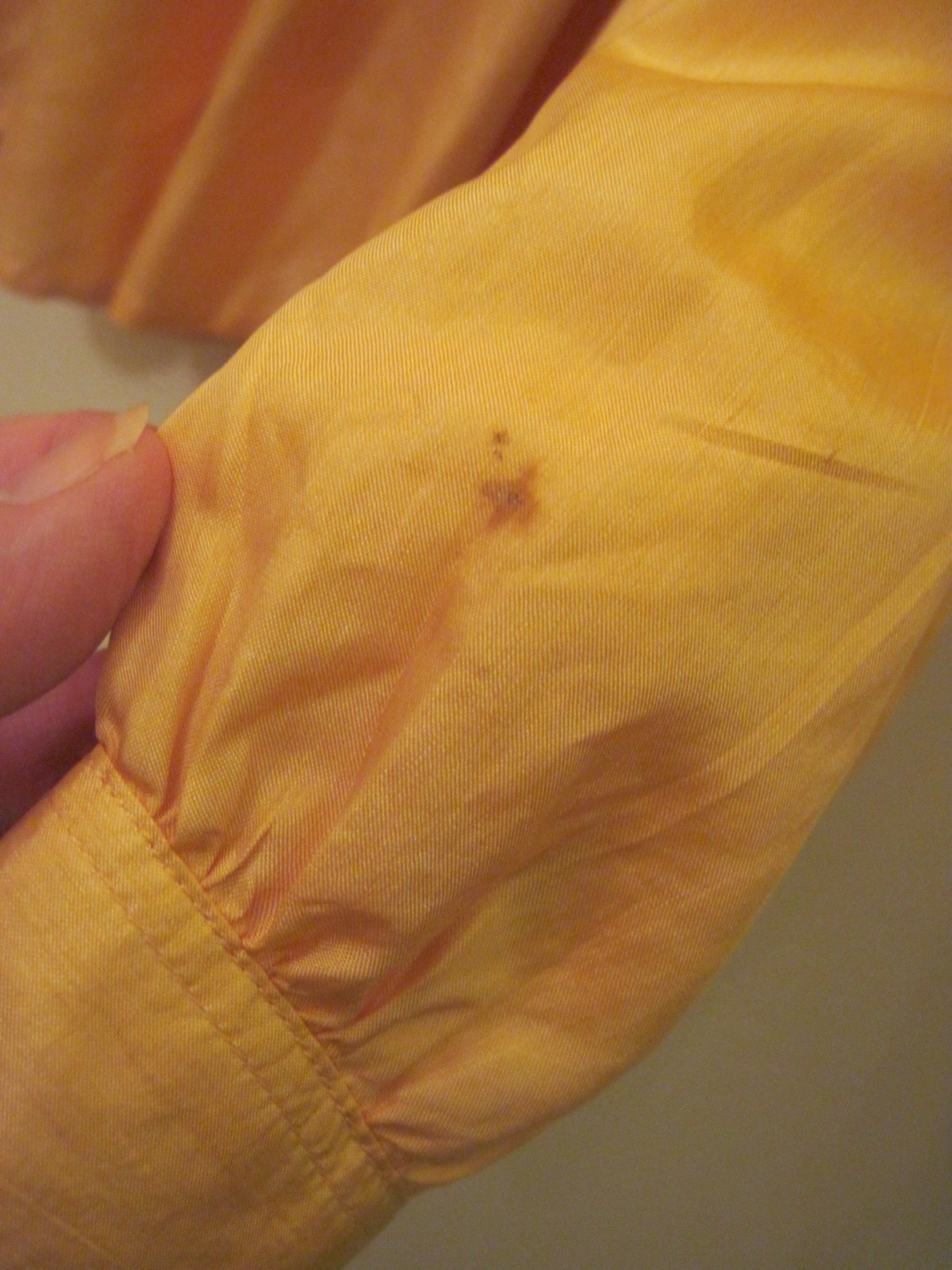 Silk long-sleeve button-down shirt/blouse apricot-ish M/L Peter Pan collar