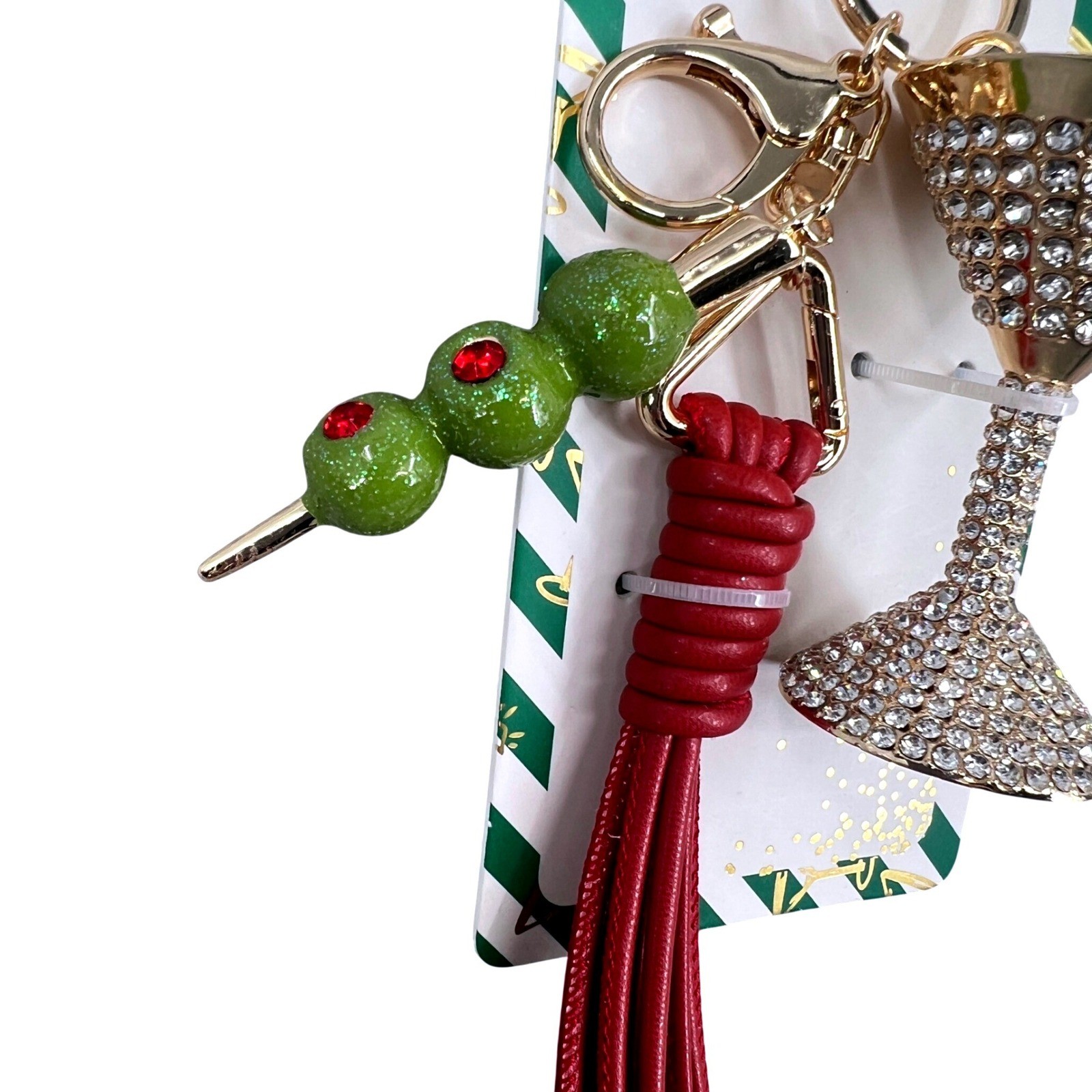 Piper K Martini Glass Olive Bag Charm Keychain Rhinestone Cocktail Tassel NWT