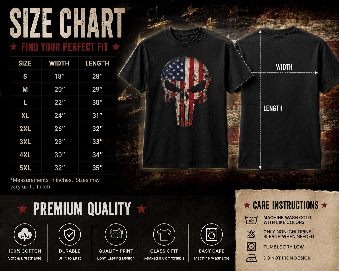 Mens American Flag Skull Punisher Style T Shirt Patriotic Tee Black