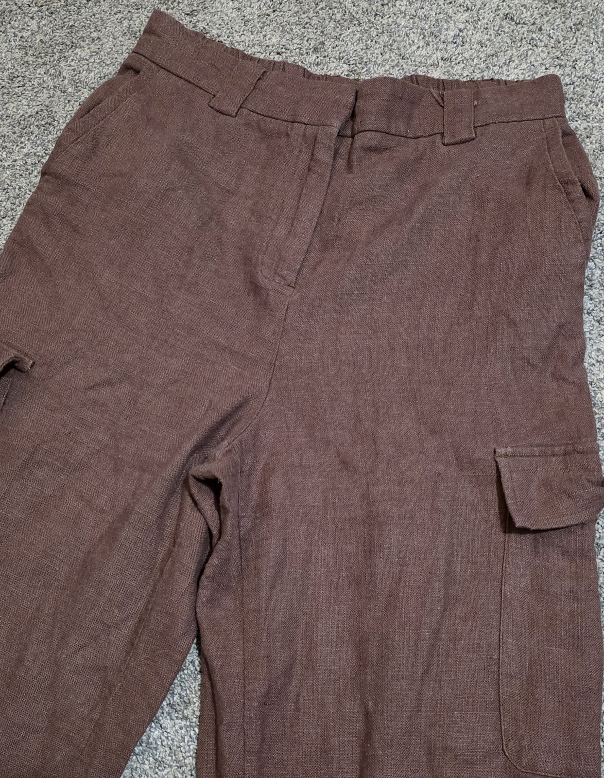 House of Harlow 1960 Women’s Brown Cargo Pants Pockets Elastic Waist Button