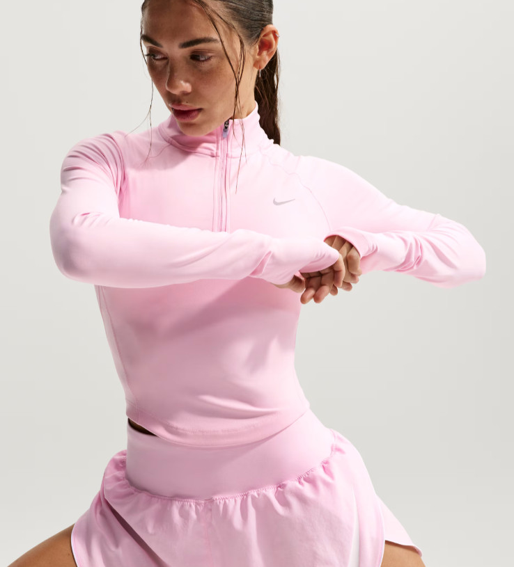 $60 Nike Women’s Dri FIT Fitted Half Zip Top-HV2852663-Pink Foam-Medium-New Tag