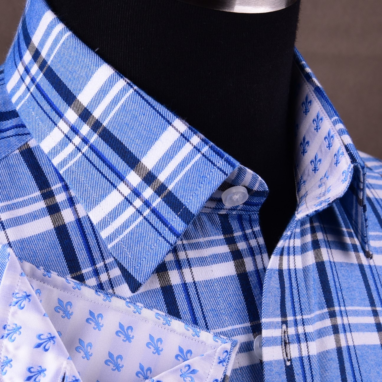 Sexy Blue Men’s Formal & Business Dress Shirt Plaids & Checks Checkered Flannel