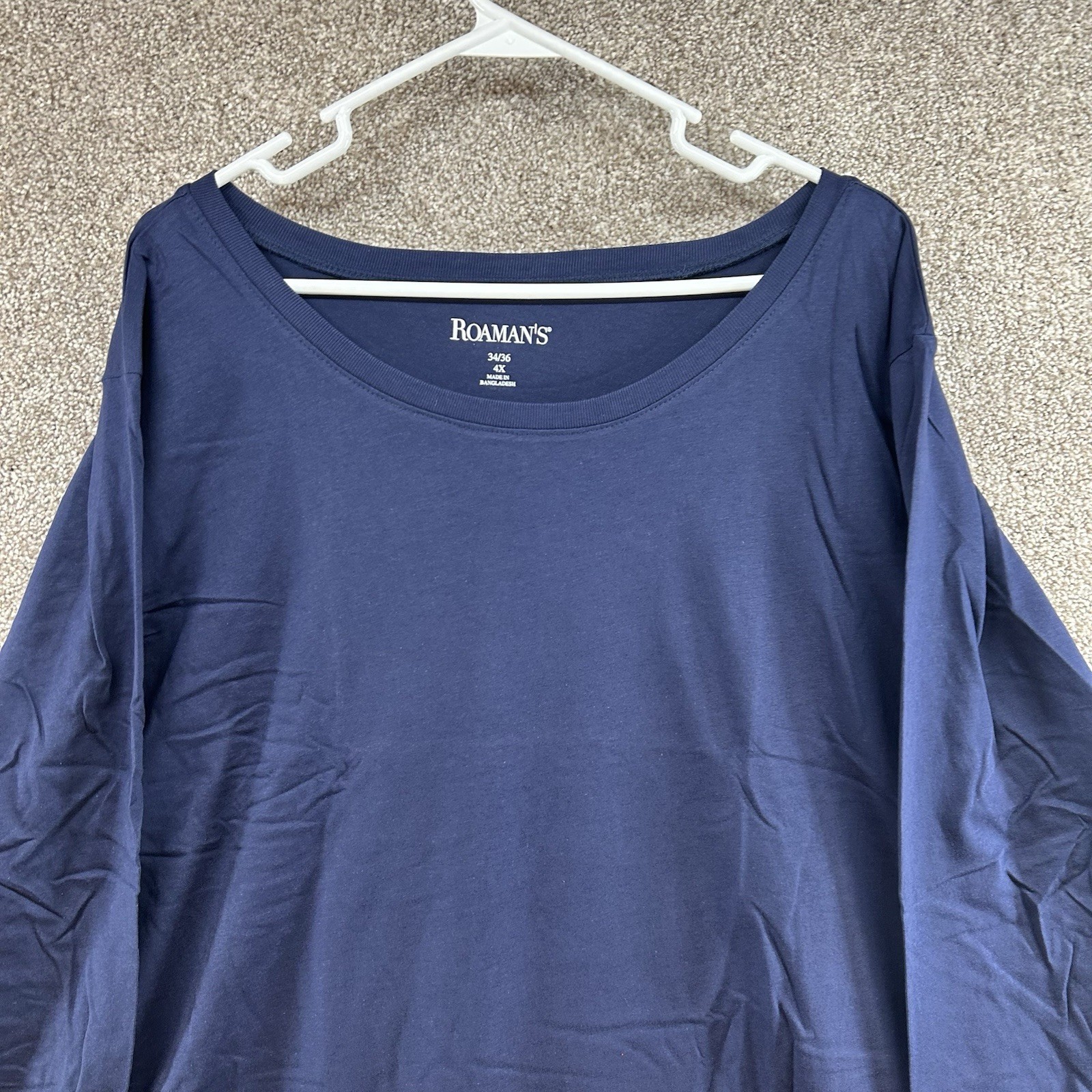 NWOT Roman’s Women’s 4X Navy Blue Log Sleeve Top Plus Size 34/36 Cotton Casual