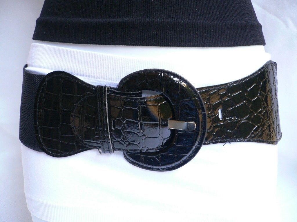 New Women Hip High Waist Stretch Fabric Wide Black Fashion Casual Belt Size S M