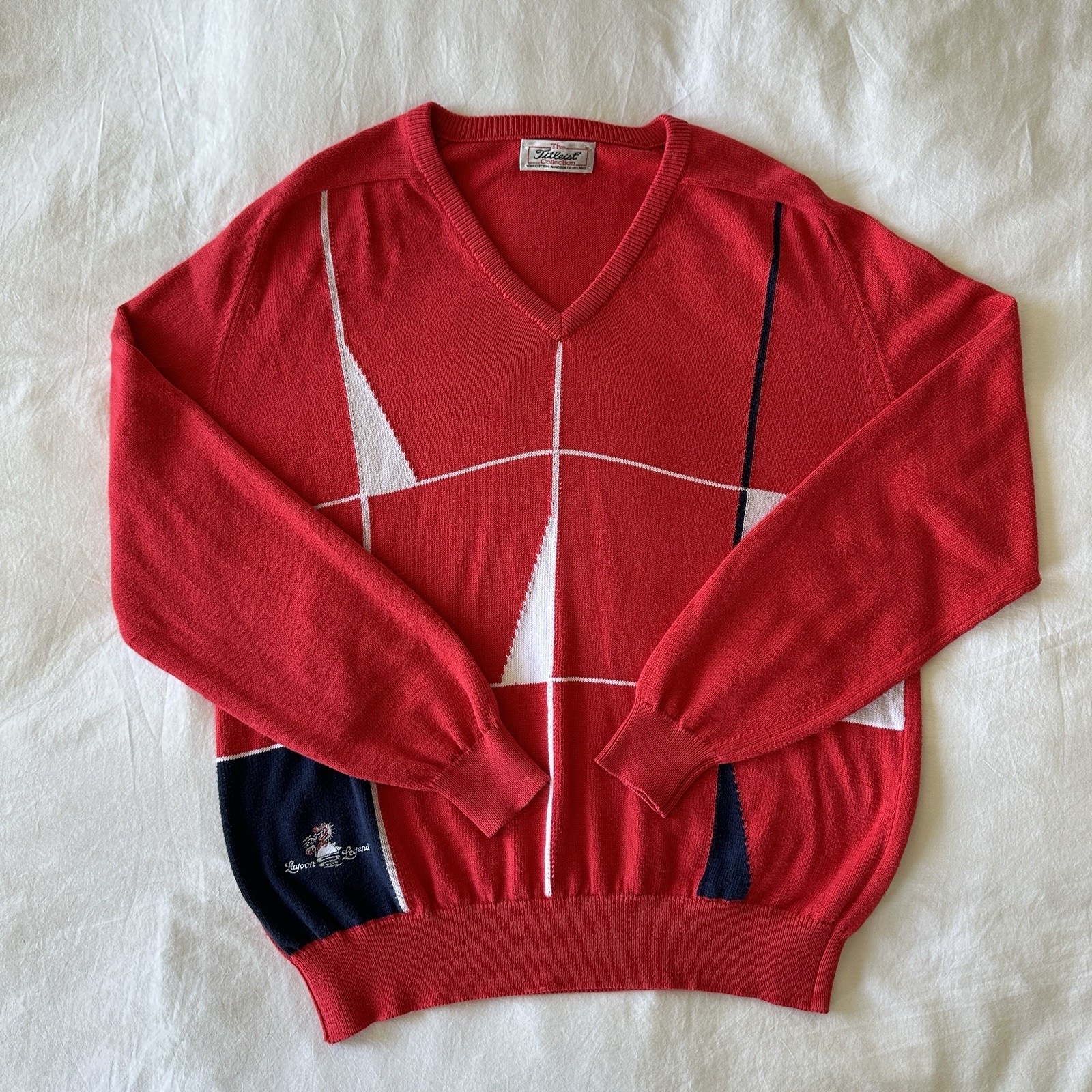 Vintage Titleist Golf Sweater Men’s L Made In Scotland 100% Cotton Red 80s 90s