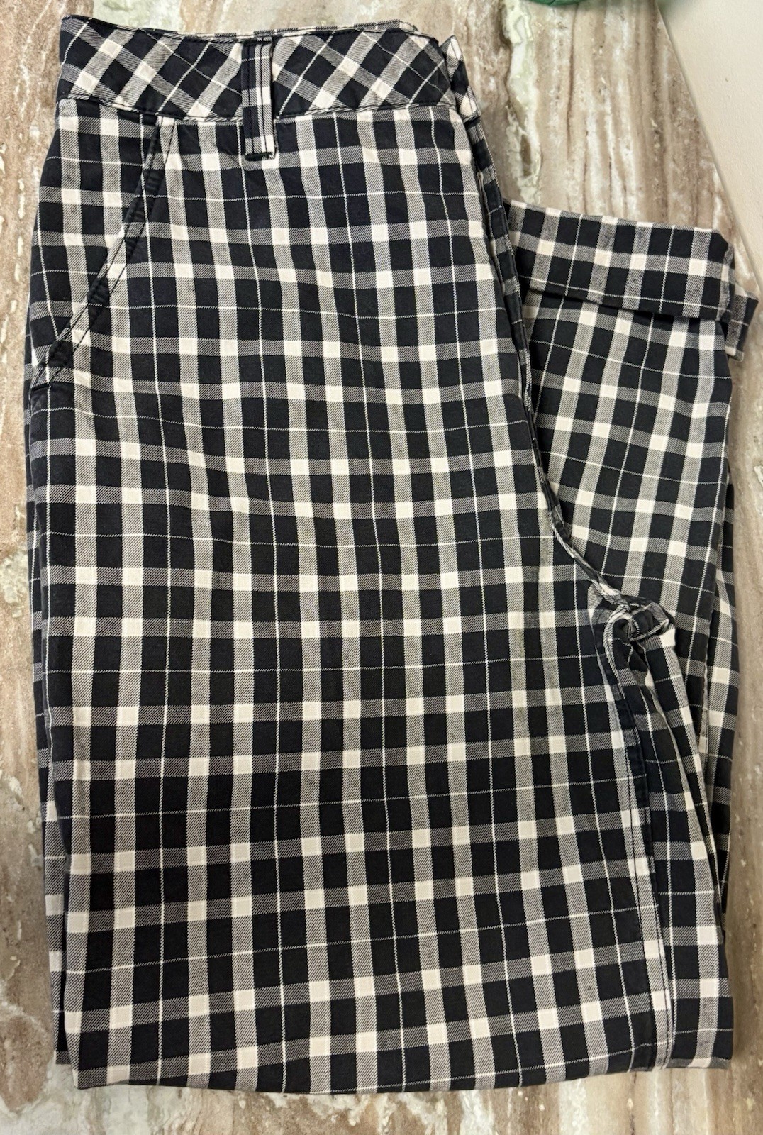 ASOS DESIGN Women Pants Size 6 Black White Checkered Plaid High Rise Wide Leg