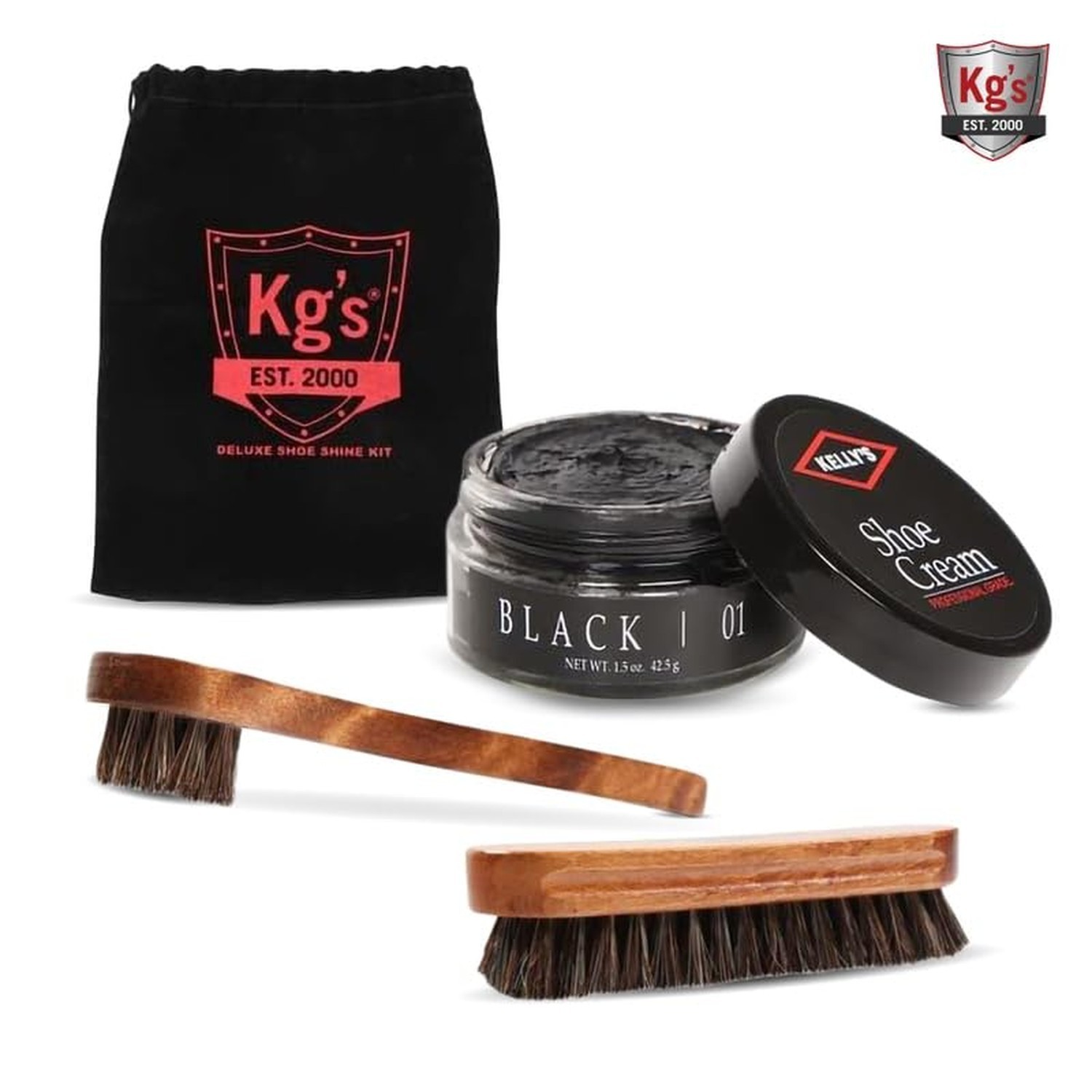 Kg’s Shoe Shine Kit Includes Polish, Horsehair Brush, Applicator, and Storage…