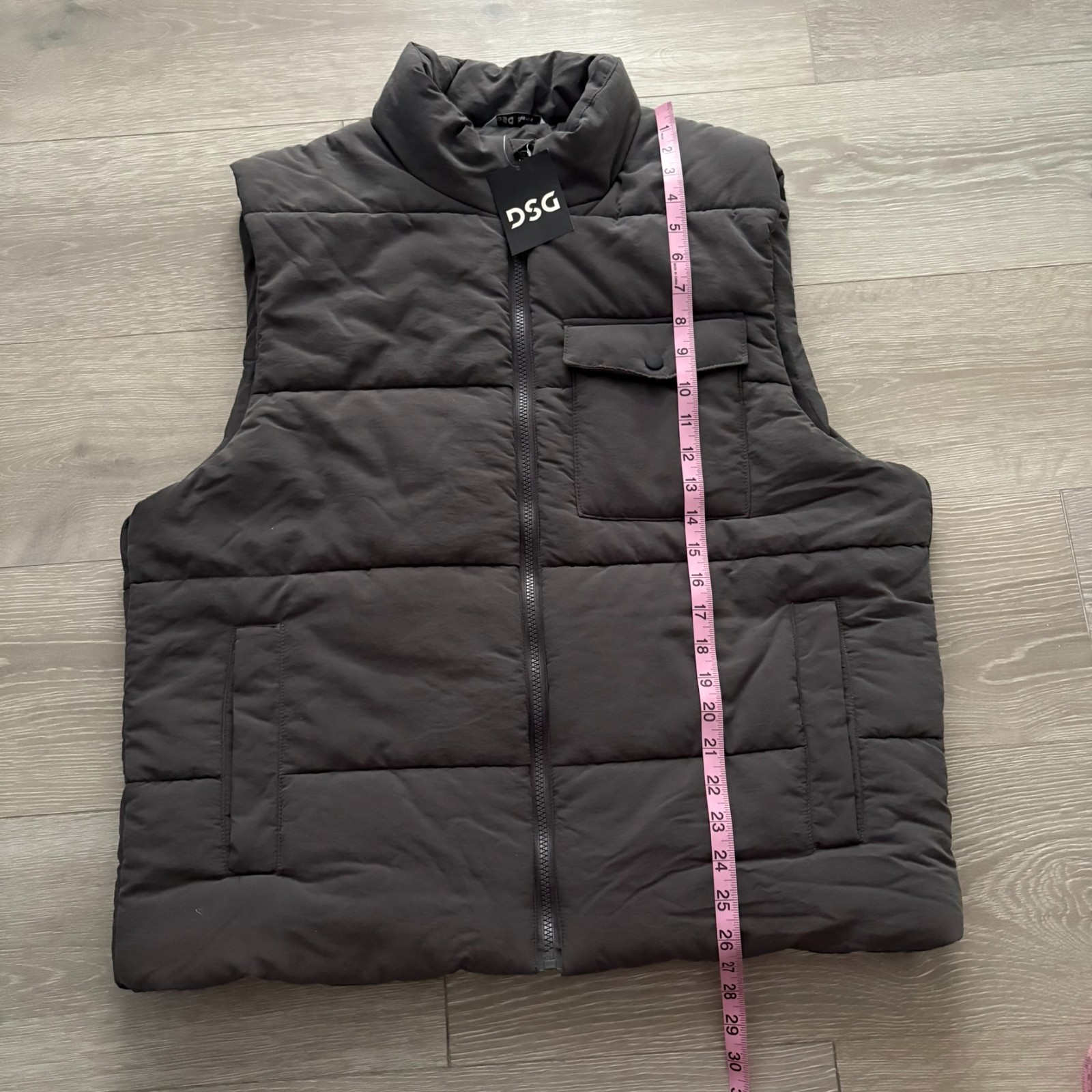 NWT DSG Mens Dark Gray Black Lined Full Zip Insulated Winter Puffer Vest Size L